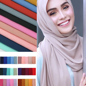 Elegant Plain Chiffon Scarf Hijab Shawl Wrap Women Soft Scarves Headband Muslim