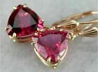 3CT Trillion Lab Created Pink Ruby Drop/Dangle Earrings 14K Yellow Gold Plated