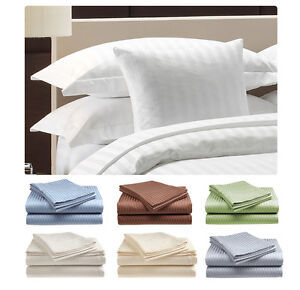 2 PACK Deluxe Hotel 300 Thread Count 100% Cotton Sateen Sheet Set Dobby Stripe