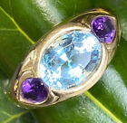 Vintage Amethyst Blue Topaz Ring Estate Fine Jewelry Pre-Owned 18K Gold Size 7.5