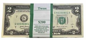 BEP Strap 100-$2 Dollar Bills - Uncirculated Sequential - 2017A Crisp-Desired
