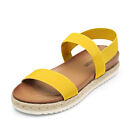US Women Elastic Ankle Strap Open Toe Espadrille Platform Wedge Sandals-Yellow