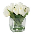 Floral Centerpiece in Glass Vase Tulip Flowers 9 Inch High Faux Water