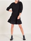 H&M Black tiered Ruffle Hem Mini Sweatshirt Relaxed Dress 3/4 sleeve size XS New