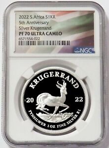 2022 SILVER SOUTH AFRICA 1KR KRUGERRAND 5TH ANNIVERSARY 1 OZ NGC PROOF 70 UC