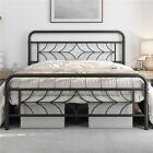 Metal Bed Frame Platform Bed with Sparkling Star-Inspired Design Headboard