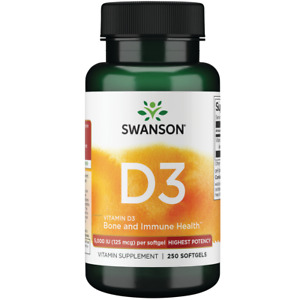 Swanson Highest Potency Vitamin D-3 Softgels, 5,000 IU, 250 Count