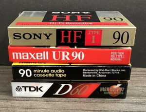 New Listing4x BLANK AUDIO Cassettes Lot Sony, TDK, Maxell, 90 mins 1 60 mins D3