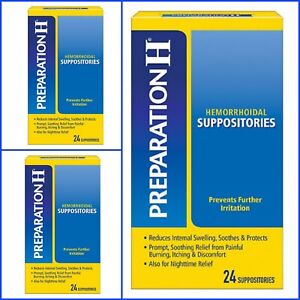 💫3 pack Preparation H Hemorrhoid Symptom Treatment Suppositories (24Count)