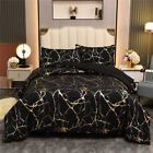 Black and Gold Full Size Comforter Set - Marble Glitter Bedding (Full/Double)