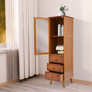 Durable Bamboo Storage Cabinet with Drawers Freestanding Single-door Cupboard