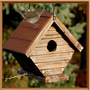 RUSTIC WREN BIRD HOUSE SOLID WOOD & METAL ROOF  WL24232 WOODLINK FREE SHIPPING