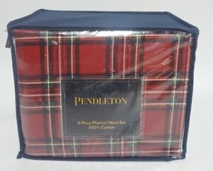 Pendleton Reilly Plaid 100% Cotton 6 Piece Flannel Sheet Set Size Full Brand New