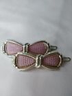Pair of Vtg 1970's Hair Clip Barrettes PINK BOW Silver Trim Plastic Metal GOODY