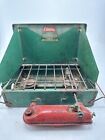Coleman Vintage Green Camp Stove 425D Two Burner Red Legs Untested Tank Says N64