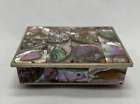 Vintage Small Abalone Shell Jewelry Trinket Box Brass and Rose Wood Taxco Mexico