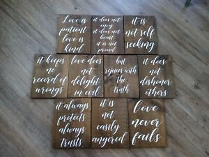 1 Corinthians 13 Wood Wedding Aisle Signs, love is patient, set of 10 pieces NEW