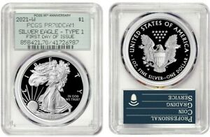 2021 W SILVER AMERICAN EAGLE $1 TYPE 1 PCGS PR70DCAM FIRST DAY OF ISSUE  35TH