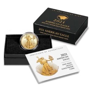 2021 W 1/2 oz Proof Gold Eagle  American Eagle Half Ounce G$25 Type 2 T-2