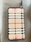 BURBERRY wallet Ziggy Haymarket ITALY chocolate dust bag canvas leather Preowned