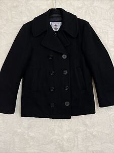 Sterlingwear Anchor Collection Navy Black Wool Classic Pea Coat Mens 34S
