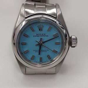 Rolex Oyster Perpetual Ladies 26 mm Blue Turquoise Dial Watch 6719 Circa 1974