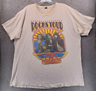 Aerosmith 76 77 Rocks Tour Band T-Shirt Mens XL White Tulex Double-Sided Stains