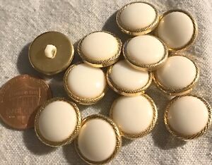 12 Gold Tone PLASTIC & White Domed Center Shank Buttons 5/8