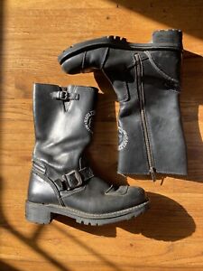 HARLEY DAVIDSON Black Leather Side Zip Boots Pegbar #98302 Men's US 7.5 Engineer