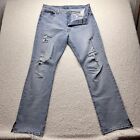 Levis Jeans Mens 34x32* Blue 501 Straight Button Fly American Denim Leather Logo