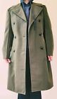Vintage Trench Overcoat 38S 100% Wool Serge Green - Excellent Condition