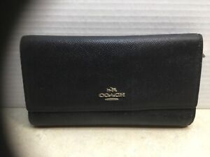 Coach Black Crossgrain Leather Tri-Fold Wallet