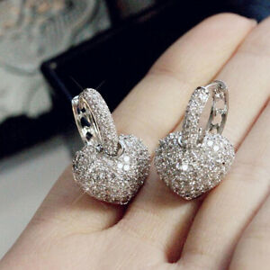 Fashion 925 Silver Filled Jewelry Stud Earring Women Cubic Zircon Wedding Gift