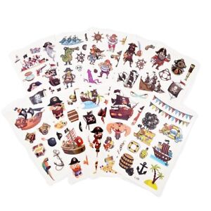 10 Sheets Kids Cartoon Pirate Temporary Tattoos for Boy Girls Party Favor Supply