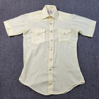 H Bar C Shirt Mens S 14.5 Yellow Short Sleeve Pearl Snap Ranchwear Vintage USA