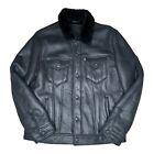 Levi's Black Leather Trucker Jacket with Sherpa Lining - XL