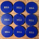 9 “Bell” Blue Vintage Wood Poker Chips W/ Gold Letters.
