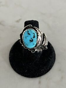 Old Pawn 2003 Signed Navajo Native Turquoise Ring Rare Sz5.5 8.7G 925 Silver
