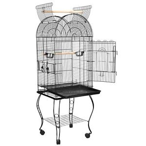 63.9'' Rolling Bird Cage Wrought Iron Top Open Large Parrot Cage w/Rolling Stand