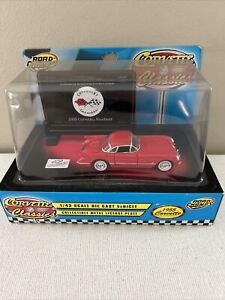 1955 Red Corvette Roadster NIB Limited Edition Road Champs with Metal Plate 1:43