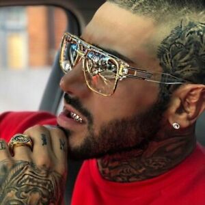 Men Sunglasses Fashion  Square Gold Clear Lens Retro Hip Hop Rapper Shades 2024