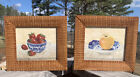 SET OF 2 FRUIT PICTURES PRINTS 10 5/8” X 9 1/2” Wooden Frame Strawberry Apple