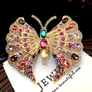 Colorful Shiny Rhinestone Butterfly Brooch Pin Accents Clothing Women Gift New