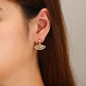 18K Gold Plated Women Fine Jewery Diamond Fan-shape Earrings S925 Silver Stub