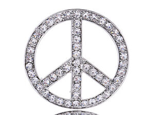 Clear Crystal Rhinestone Retro Peace Sign Brooch Costume Fashion Pin Pendant