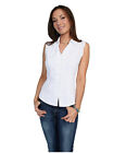 Scully Western Shirt Womens M Cantina Sleeveless Button White Embroidery PSL-057