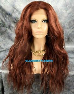360 Free Part Human Hair Blend Lace Front Wig Long Wavy Brownish Auburn NWT
