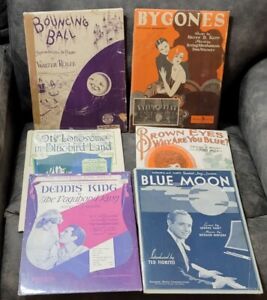 Lot Of 6 1920’s-1930's Vintage Sheet Music Wrapped In Plastic Boarded