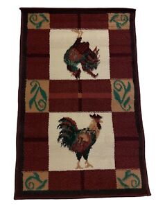 Burgundy Rooster Themed Area Rug 22.5” x 35