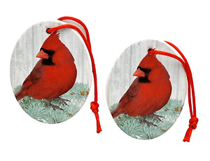 The Legend Of The Cardinal Ceramic Red Bird Christmas Tree Ornaments Set of 2